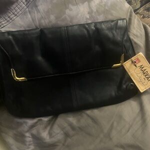 Sophisticated Black Leather Clutch with Gold Accents